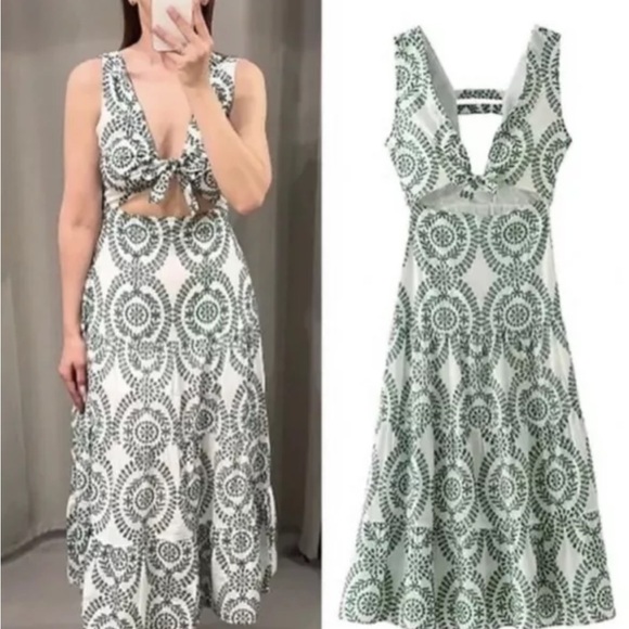 ZARA PERFORATED KNOTTED EMBROIDERED DRESS - Picture 8 of 11